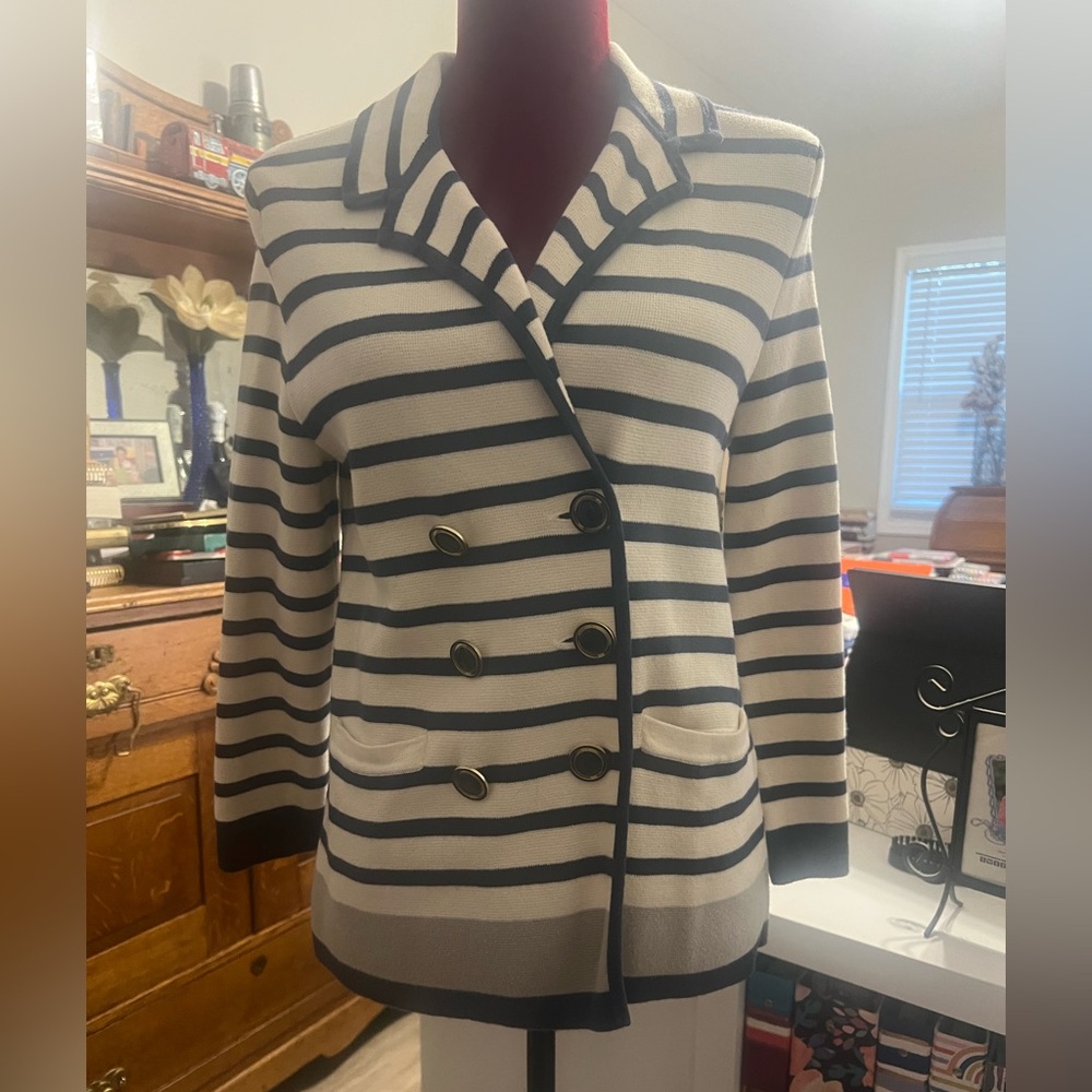 Banana Republic Striped Navy and Cream Blazer